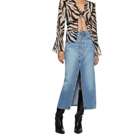 Mango MNG Jolie Denim Midi Maxi Skirt, Light Blue size XXS - Picture 1 of 10